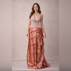 Elegant Pink and Orange Halter Dress